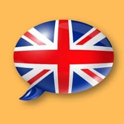 Burbuja con la bandera británica representando la práctica del inglés